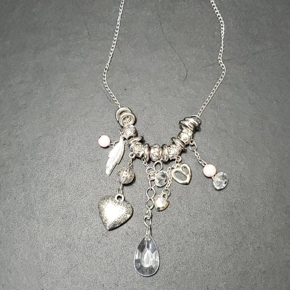 Silver tone dangling charms necklace 22-24"